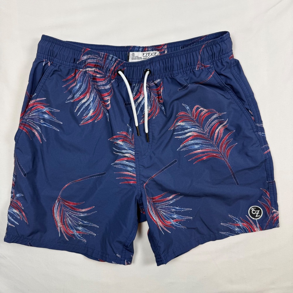 Ezekiel Mens Navy Blue Tropical Palm Leaf Swim Trunks Size 32 ER201097T